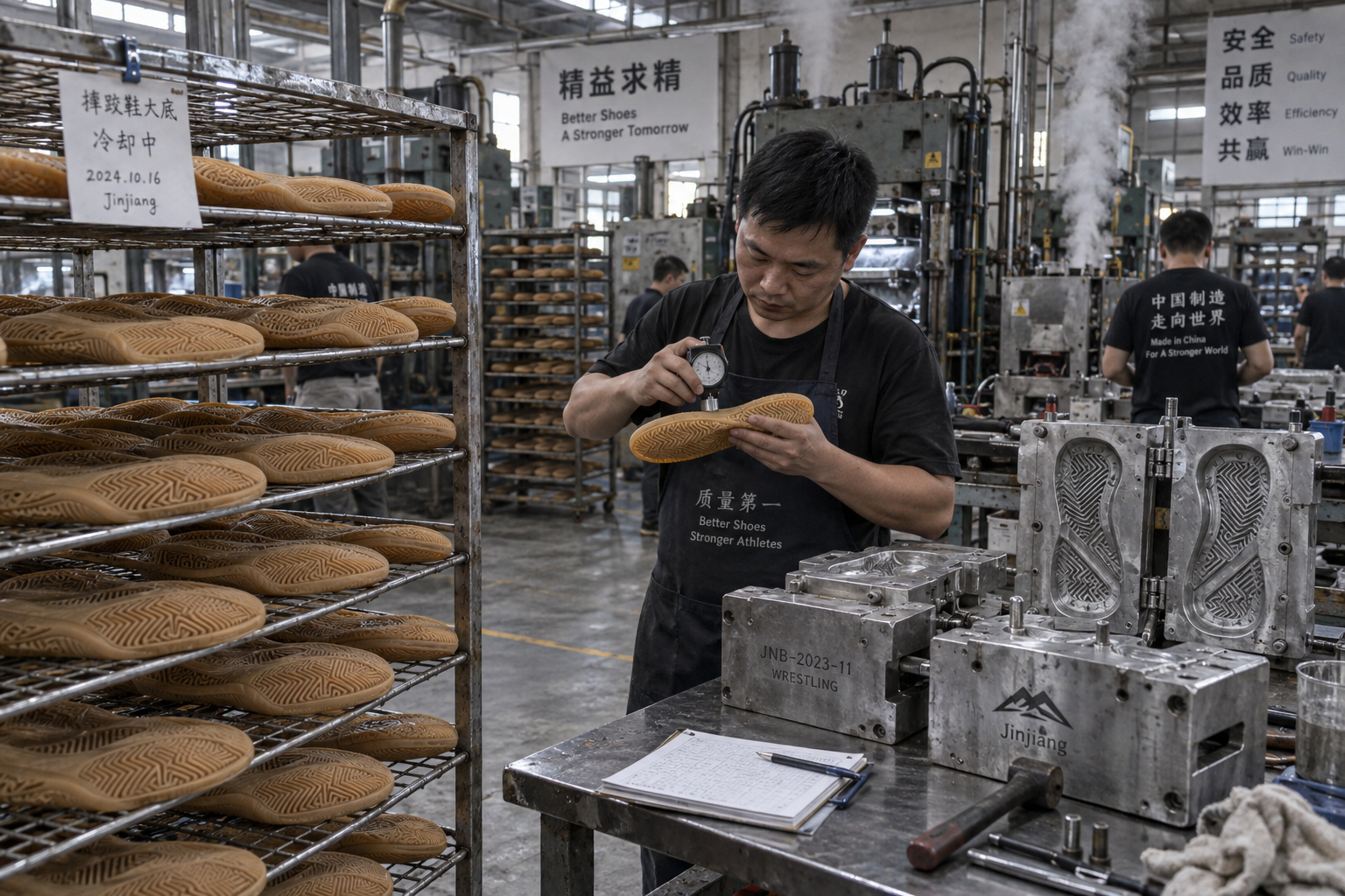 Olympic weightlifting and powerlifting shoes assembly line