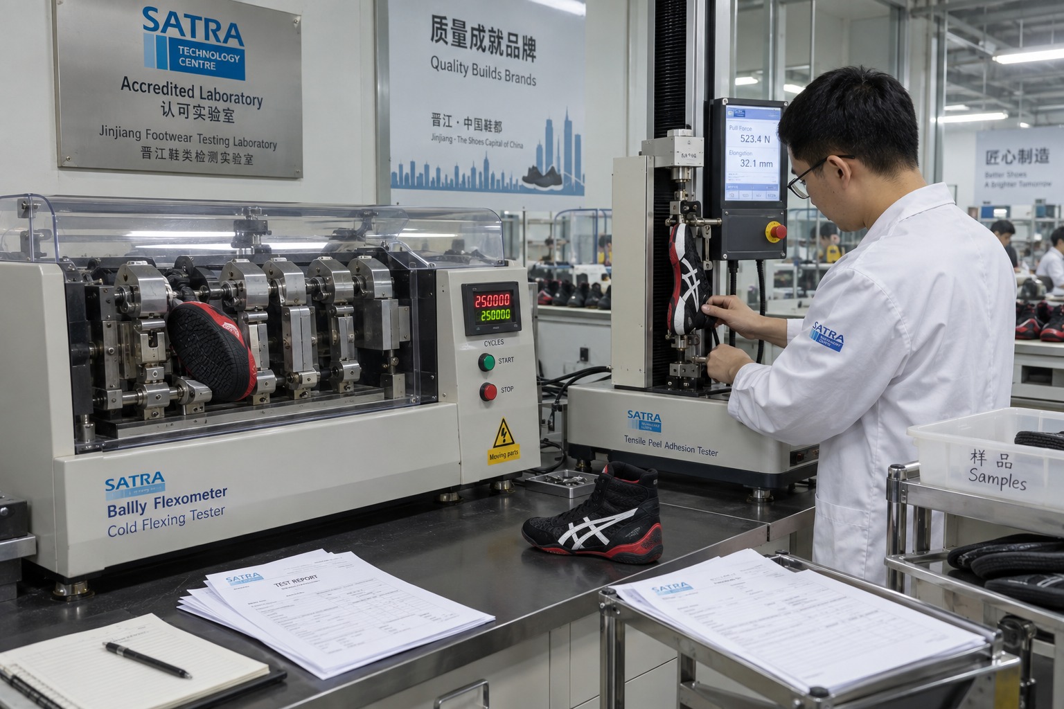 Figure 5: Physical testing laboratory certifying tensile strength, flex endurance, and chemical safety.